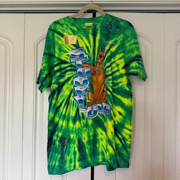 New Vintage 1990s Green Neon Tie Dye Scooby Doo T-Shirt 90s Y2K Gatlinburg NOS - Picture 2 of 6